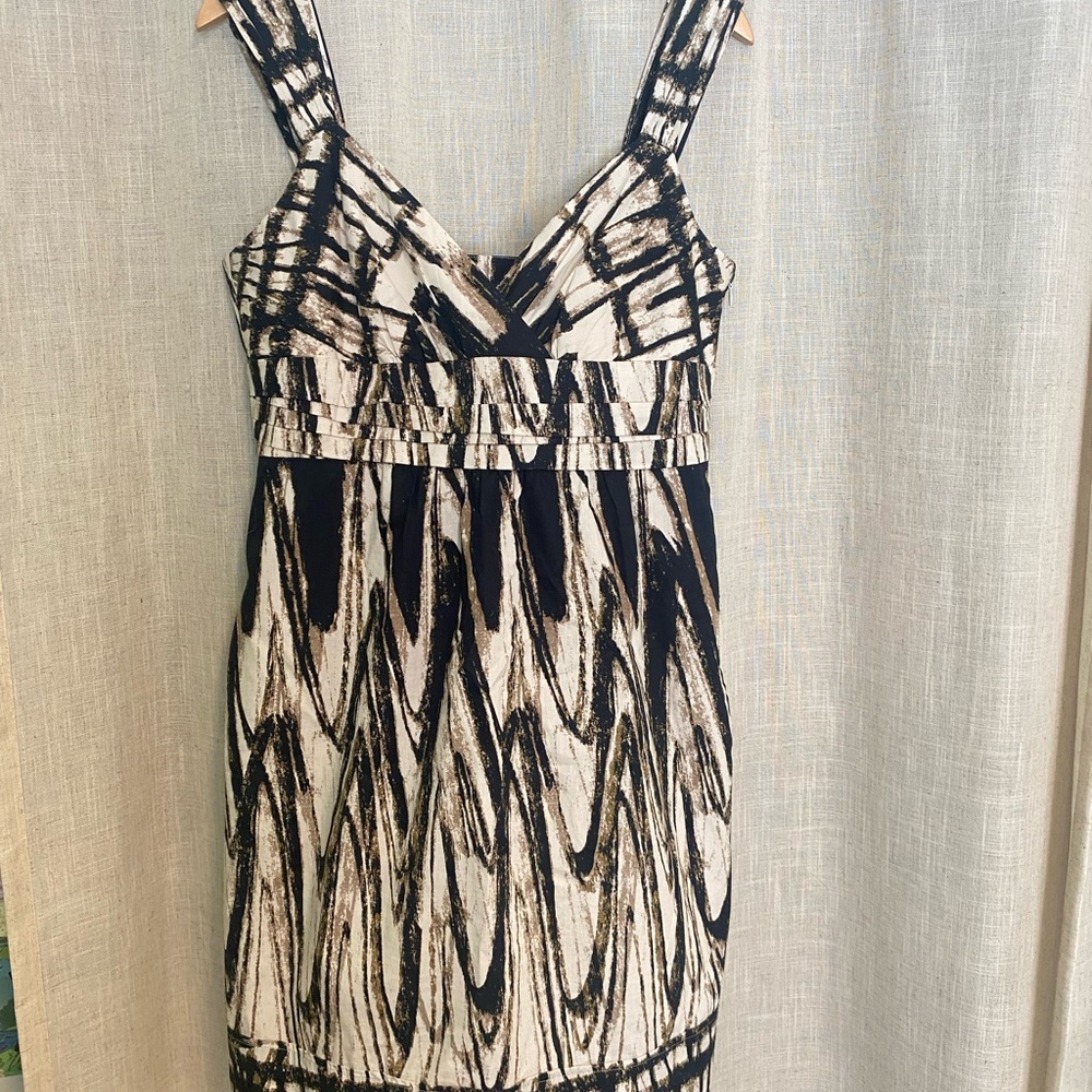 Ann Taylor Black and White Pleated Sheath Dress